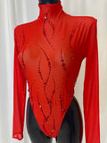 RED BODY SUIT WITH CRYSTAL DETAIL