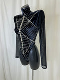 BLACK VELVET BODYSUIT WITH CRYSTAL DETAIL