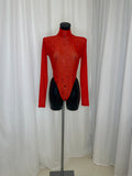 RED BODY SUIT WITH CRYSTAL DETAIL