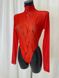 RED BODY SUIT WITH CRYSTAL DETAIL