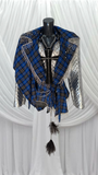 BLUE TARTAN 2 PIECE CORSET AND SKIRT WITH SILVER PADDED JACKET