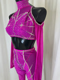 PINK MESH AND LYCRA 2 PIECE WITH CRYSTAL DETAIL