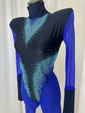 BLACK AND SAPPHIRE CATSUIT WITH CRYSTAL DETAIL