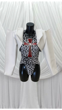 CROSS BODYSUIT WITH WHITE LEATHER JACKET DETAIL