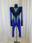 BLACK AND SAPPHIRE CATSUIT WITH CRYSTAL DETAIL