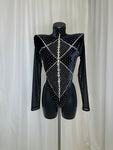 BLACK VELVET BODYSUIT WITH CRYSTAL DETAIL