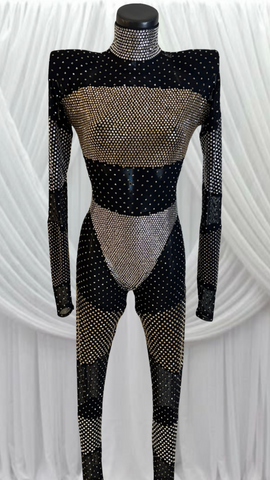 BLACK CATSUIT WITH FULL COVER CRYSTAL