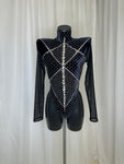 BLACK VELVET BODYSUIT WITH CRYSTAL DETAIL