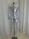 METALLIC SILVER CATSUIT WITH CRYSTAL DETAIL