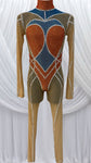 NUDE MESH CATSUIT WITH ALLOVER CRYSTAL DETAILS