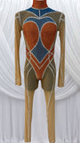 NUDE MESH CATSUIT WITH ALLOVER CRYSTAL DETAILS