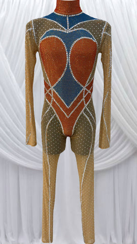 NUDE MESH CATSUIT WITH ALLOVER CRYSTAL DETAILS